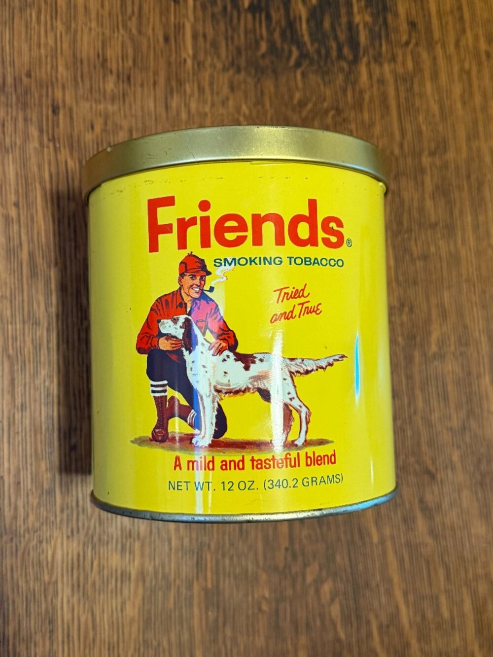 Vintage Friends Smoking Tobacco Tin - Yellow with Original Lid